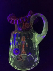Rare Antique Victorian Cranberry Rubina Art Glass Pitcher 9”Clear Glass Glows UV - Picture 1 of 19