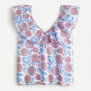 J.Crew Ruffle V-neck top in Floral Vine Block Print Size Large - Picture 1 of 5