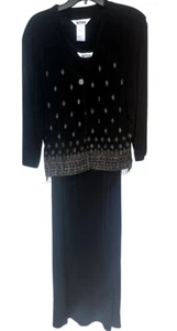 VTG NINA PICCALINO WOMENS DRESS JACKET CLASSIC BLACK MAXI ELEGANT SILVER CRYSTAL - Picture 1 of 11