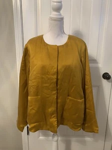 New Eileen Fisher Sandwashed Cupro Padded Jacket Goldenrod Sz L - Picture 1 of 10