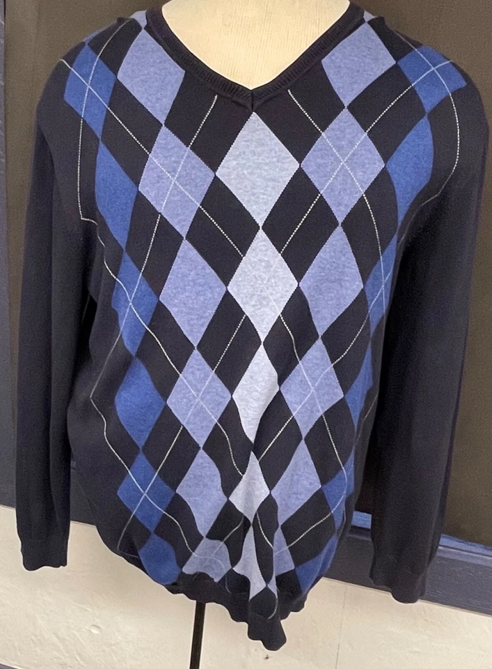 Nuevo con etiquetas Suéter Claiborne Argyle Cuello en V Para Hombre 2XL 100% Algodón Foto 1 de 1