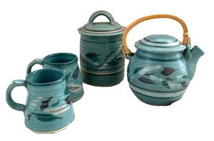 Vtg Hand Thrown Studio Art Pottery, Teapot, Canister, 2 Mugs/Cups, Beens Pottery - Picture 1 of 23