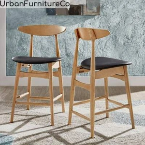 Set of 2 Mid-Century Dark Walnut Counter Height Stools Pub Dining Kitchen Chairs - Picture 1 of 25