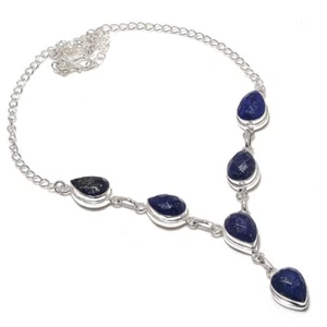 Lapis Lazuli Handmade Gemstone 925 Sterling silver Necklace Size 18" - Picture 1 of 1
