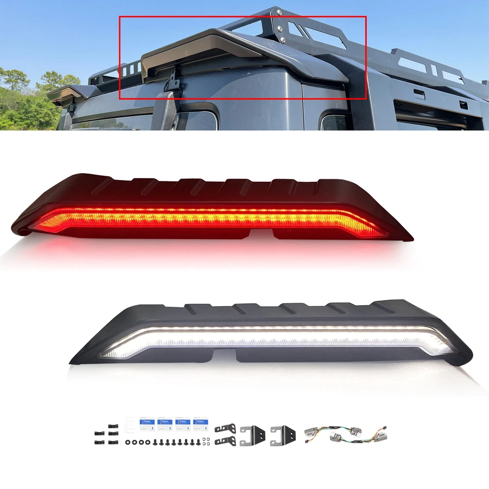 For Jeep Wrangler JK JL 2007-2021 Rear Roof Spoiler Wing W/ Tail LED Light Lamp - Image 1 of 4