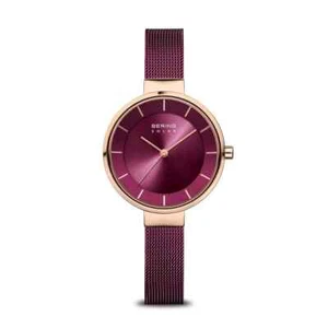 Bering Slim Solar Rose-Gold Case Purple Dial Mesh Band Lady's Watch 14631-969 - Picture 1 of 2