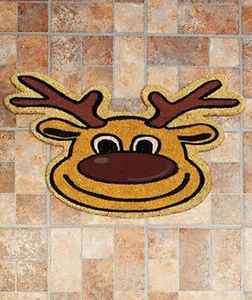 18"x 30" Shaped Reindeer Coir Doormat Welcome Door Rug Snowman Winter Decor - Picture 1 of 1