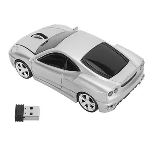 Wireless Mouse Silver Sports Car Style 2.4GHz USB Receiver 1600DPI LED Headl Fit - Bild 1 von 23