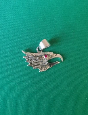 Ciondolo artigianale argento 925 a forma di aquila pietra rossa radice di rubino - Immagine 1 di 2