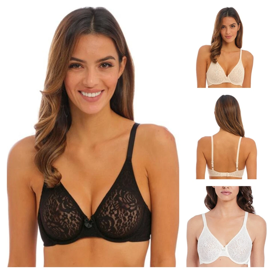 Wacoal Halo Lace Bra Flattering Underwired Moulded Plunge Womens Lingerie 851205 - Image 1 of 1