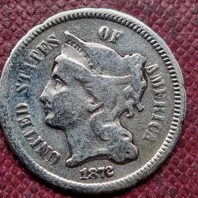 1872 Three Cent Piece Nickel 3c Circulated Details #96843 - Image 1 of 2