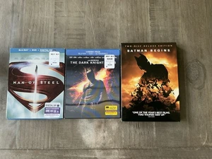 Man of Steel Blu-ray DVD/ The Dark Knight Rises Combo Pack/ Batman Begins - Picture 1 of 1