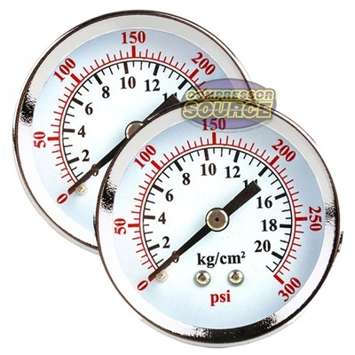 2 Air Compressor Pressure Hydraulic Gauges 2" Face Back Mount 1/4" NPT 0-300 PSI - Image 1 of 4