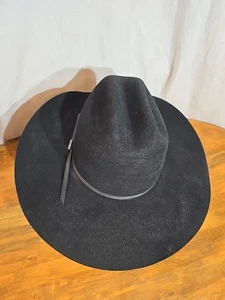 VTG SERRATELLI Cattleman 4" brim 2X LONG OVAL Size 7 Black Cowboy Hat - Picture 1 of 7