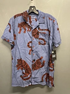 Herren Hurley blau & orange Tiger Print Kurzarm Knopfleiste Hemd Größe S Neu mit Etikett - Bild 1 von 10