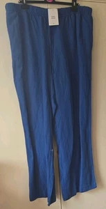 H&M Blue Linen Blend Trousers Size 24 XXL Holiday - Picture 1 of 12