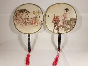 Pequeños ventiladores de seda de mano paletas de seda, conjunto de 2, hermosas asas asiáticas de bambú - Imagen 1 de 4