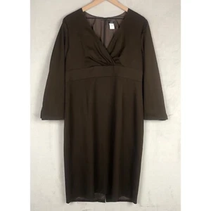 J. CREW 100% Wool Midi Dress Sz 16 Brown Lined 3/4 Split Sleeve Zip Japan - Picture 1 of 12
