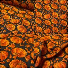 Tissu Citrouilles Puissance Stretch Polyester Automne Déco Halloween Feuilles