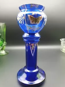 Tolle antike kobaltblaue Vase Kerzenhalter Schmetterling verziert 8 1/2" - Bild 1 von 10