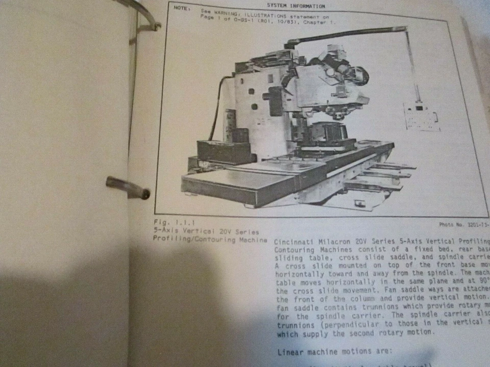 Cincinnati Milacron Service Operating Manual 20 V Series 5 Axis Milling Machine - Image 1 of 4