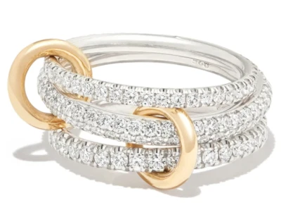 3Ct Round Cut Simulated White Diamond 3--Band Link Ring 14k 2-Tone Gold Plated - Image 1 of 4