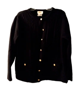 Talbot's 100% Wolle Strickjacke Damen Petite M schwarz Taschen Goldknöpfe Zopfmuster Kn - Bild 1 von 9