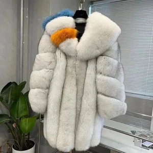 Men's Real Fox Fur Coat Natural Fluffy Fur Jacket Winter Thick Warm Gift Outwear - Picture 1 of 3