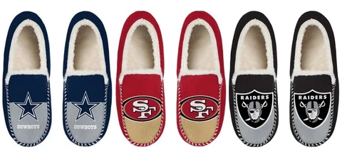 NFL Team Printed Logo Men's Colorblock Moccasin Slippers Cover