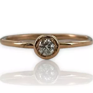 Bezel-Set Diamond Solitaire Wedding Engagement Ring 14kt Rose Gold stackable - Picture 1 of 11