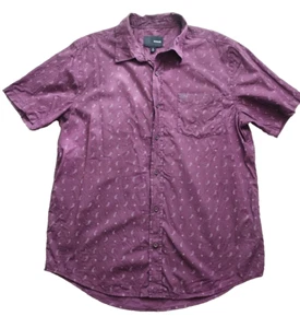 Hurley Men's Large Maroon Geometric Pattern Casual Dress Shirt Short Sleeves - Picture 1 of 7
