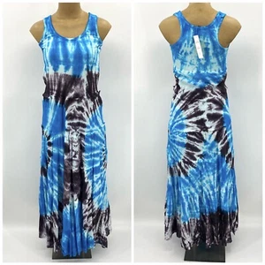 Neu! Solitaire M Junior Teenager 100% Baumwolle langes Maxikleid Batik blau ärmellos - Bild 1 von 10