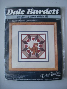 NEW Dale Burdett Country CrossStitch Kit Teddy Bear in Quilt Block CK231 Vtg USA - Picture 1 of 7
