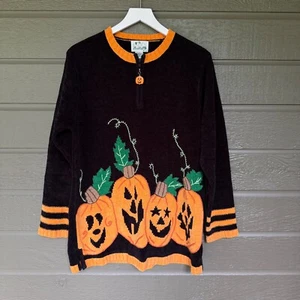 Vintage The Quaker Factory Novelty Halloween Sweater Pumpkins Jack-O-Lanterns M - Imagen 1 de 8