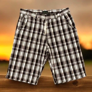 Southern Expressions Boys Plaid Size 12 Shorts Flat Front Black + White Button - Picture 1 of 6