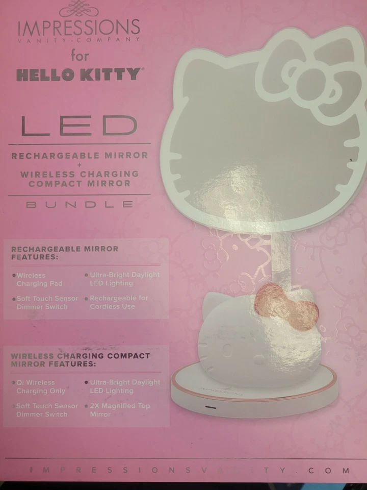 Espejo de Maquillaje LED Recargable Hello Kitty y Espejo LED Compacto Inalámbrico - Nuevo Foto 1 de 4