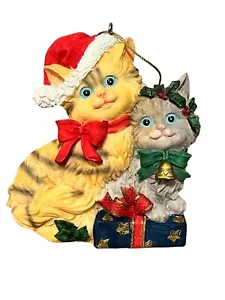 "Vintage Natale Gattini Gattini Gattino con Cappello Babbo Natale Ornamento Regalo 3,5" - Foto 1 di 9