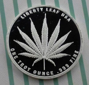 Sativa Marijuana Liberty Leaf 1oz .999 Fine Silver Round, 1 Ounce .999, USA Made - Picture 1 of 4