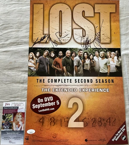 Cast auto LOST poster Jorge Garcia Josh Holloway Daniel Kim Evangeline Lilly JSA Cover