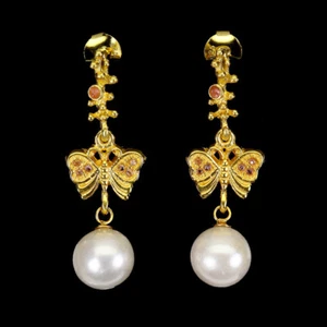 Sommer 925 Silber Ohrringe Runde Perle 9mm Saphir Butterfly Edelstein Schmuck - Bild 1 von 11