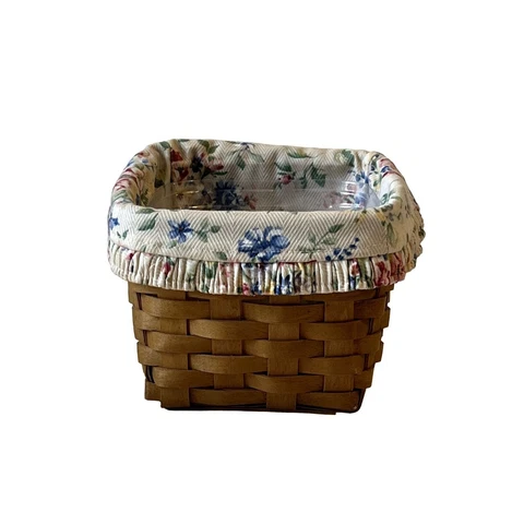 LONGABERGER 2003 Slanted Basket Slant Top W/ Floral Liner & Protector 6" x 4" Cover