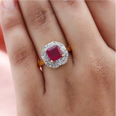 African Ruby and Diamond Ring in 18K Vermeil Yellow Gold Over Sterling Silver - Image 1 of 4