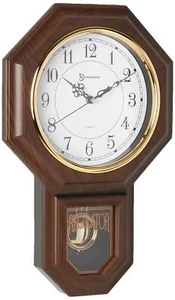Faux Wood Pendulum Wall Clock with Westminster Chime 17.5" x 11.25" Walnut - Picture 1 of 5