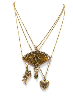 NUEVO MEDALLÓN CORAZÓN ESMALTE CADENA TRIPLE COLLAR ORO PEREGRINO DINAMARCA CRISTALES Foto 1 de 2