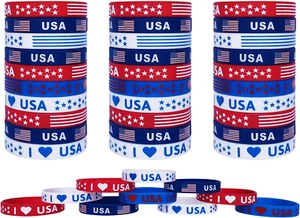 American Flag Silicone Bracelet 40Pcs, Patriotic Party Fourth 4Th of July Party - Picture 1 of 12