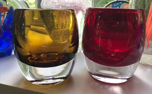 2 CRATE & BARREL Votives DIVA RUBY RED & DIVA TOPAZ CANDLE HOLDERS POLAND Unused - Picture 1 of 6