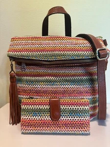 Patricia Nash Luzille Convertible Backpack Crochet Coral Multi w/Matching Wallet - Picture 1 of 23