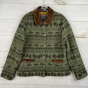 Vtg Woolrich Jacket Womens M Green Wool Blend Southwest Print Aztec 90s Y2K - Picture 1 of 16