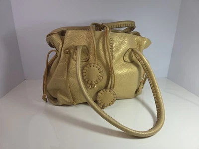 Fatto A Mano-Carlos Falchi Vintage Golden Leather Hobo Bag Leather Punch Details - Image 1 of 4
