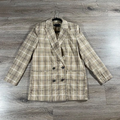 ASOS Design Women's Blazer Double Breasted Houndstooth Checkered Size 6 Beige - Image 1 of 4